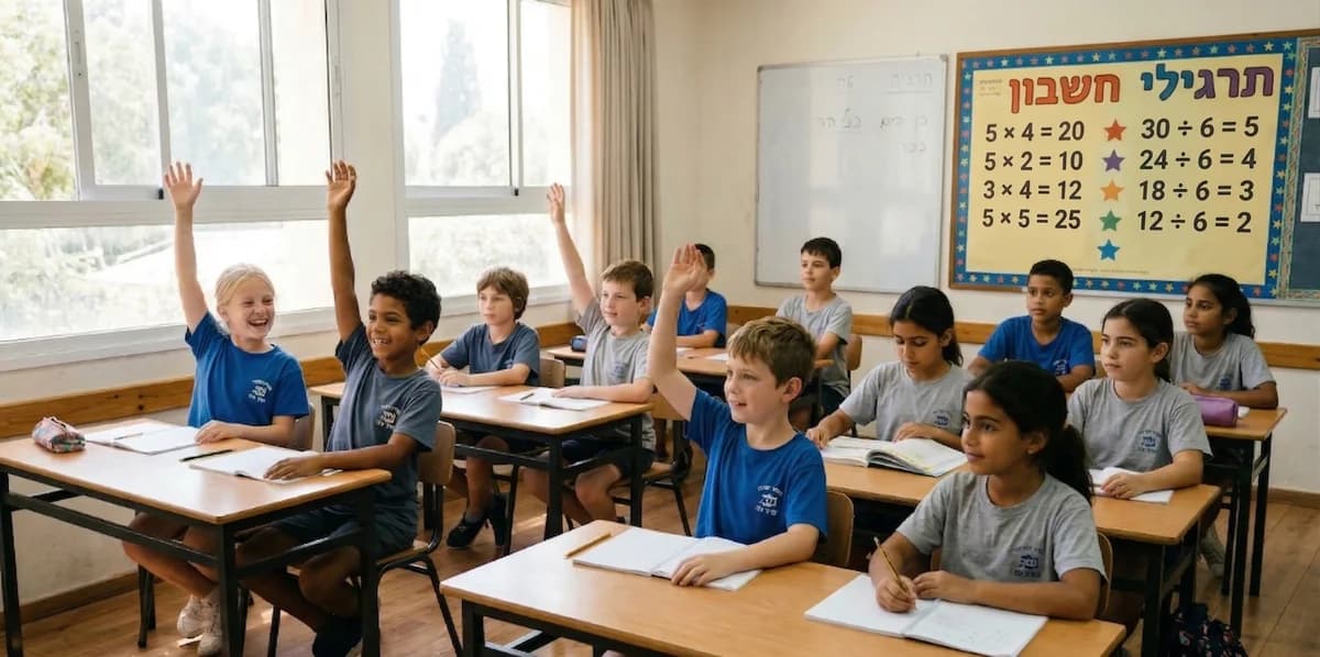 תלמידים מרימים ידיים בשיעור מתמטיקה